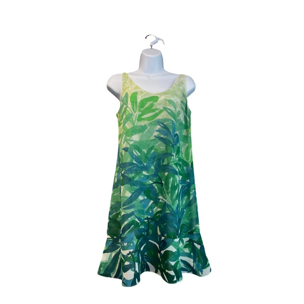 Cabi Womens XS Green sheer Palm Tree Print Sleeveless Summer/vacation dress